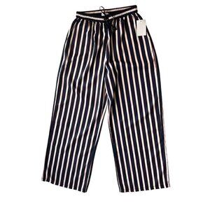 Madisonne Womens Blue Striped Drawstring Wide leg Pants Size S